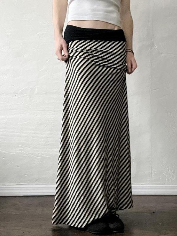Black White Striped Contrast Colours Maxi Skirt Product Image