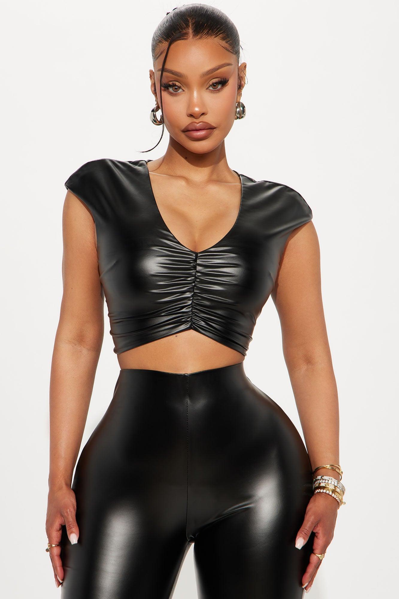 Raven Faux Leather Pant Set - Black Female Product Image