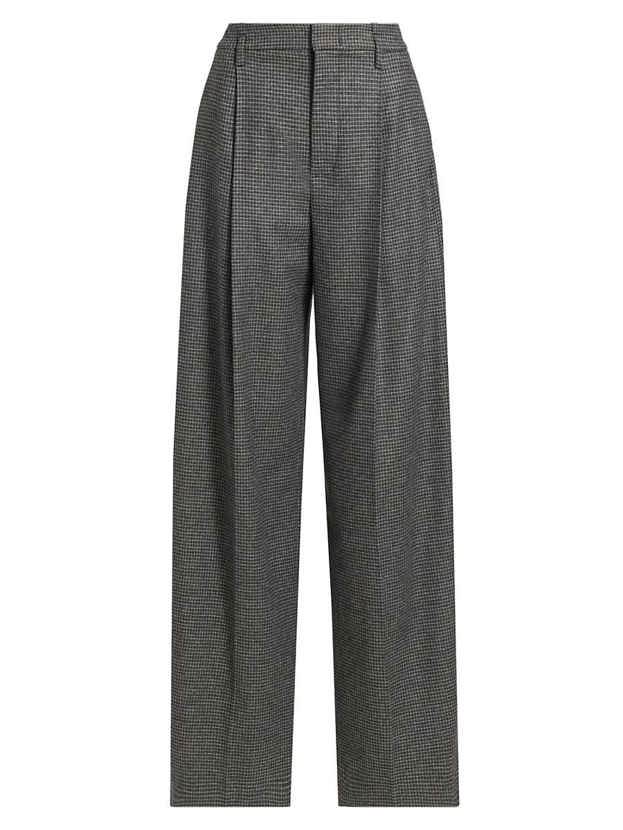 Womens Check Wool-Blend Wide Leg Pants Product Image