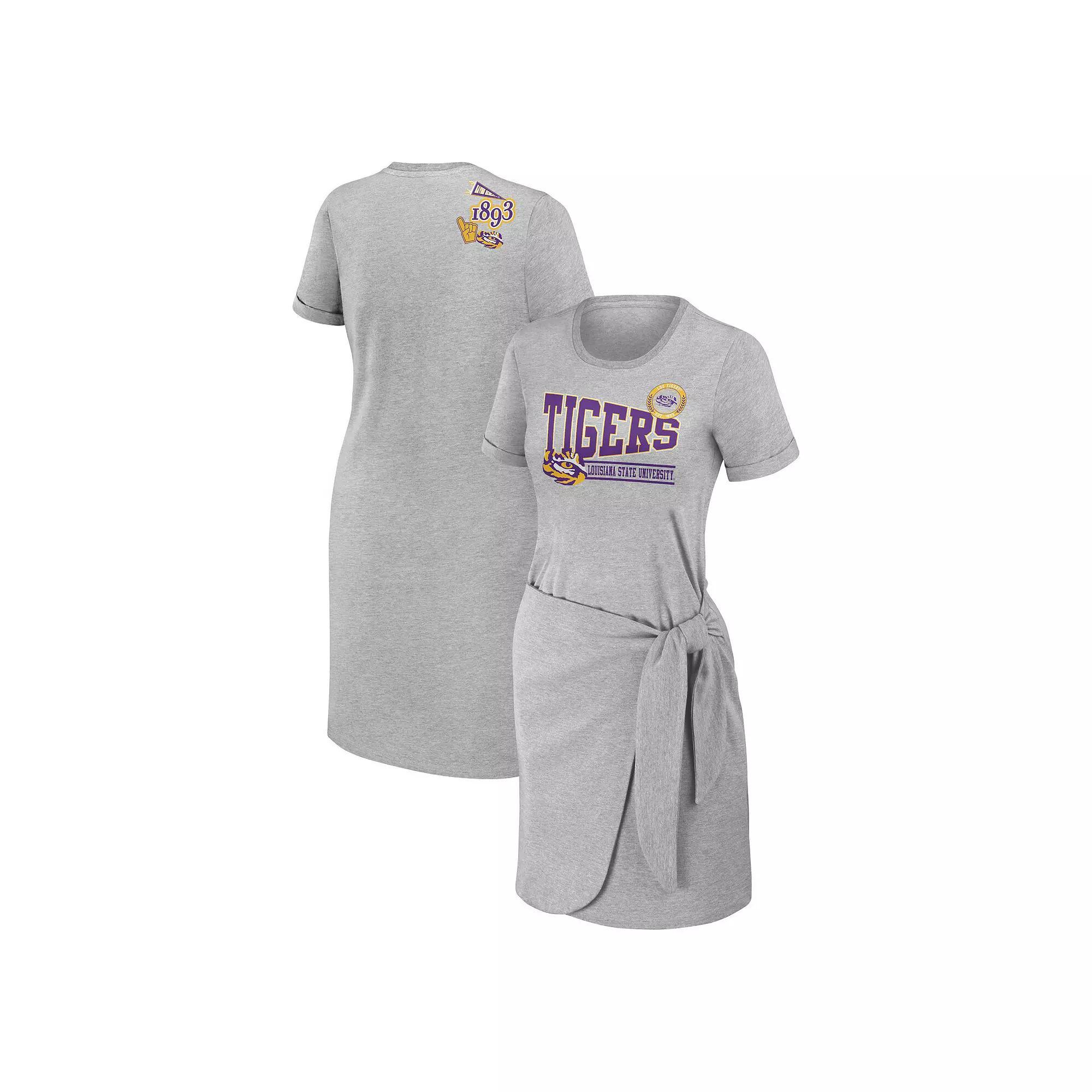 Women's WEAR by Erin Andrews Heather Gray LSU Tigers Knotted T-Shirt Dress,  Product Image