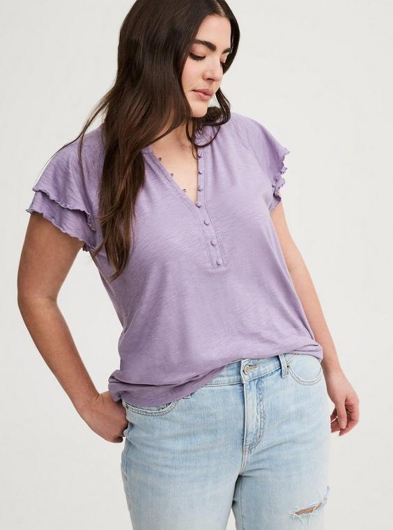 Girlfriend Heritage Slub V-Neck Flutter Sleeve Tee Product Image