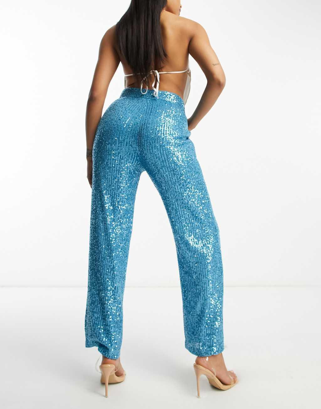 ASOS DESIGN Hourglass straight sequin ankle grazer pants Product Image