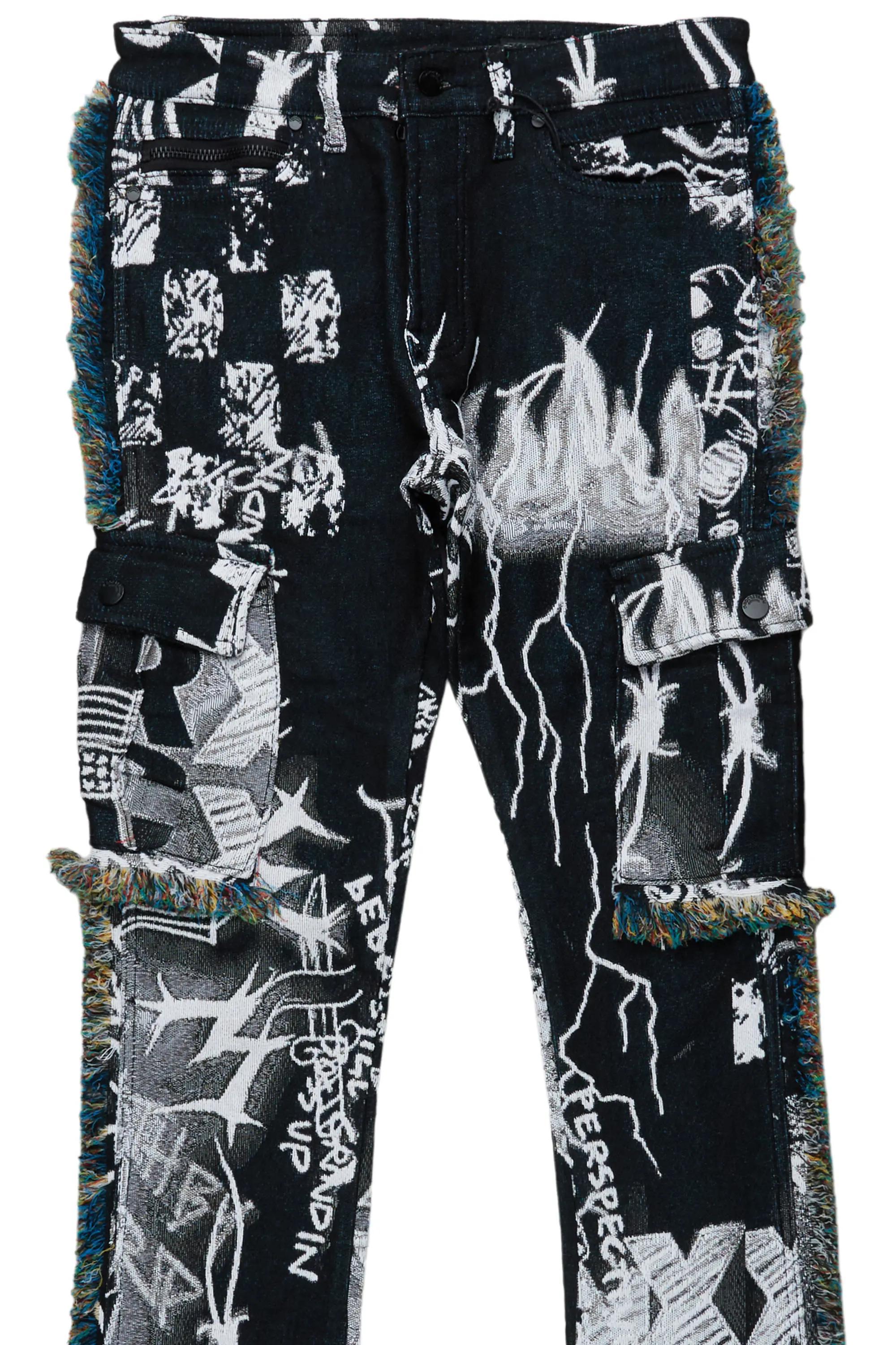 Zane Black/White Tapestry Stacked Flare Jean Male Product Image