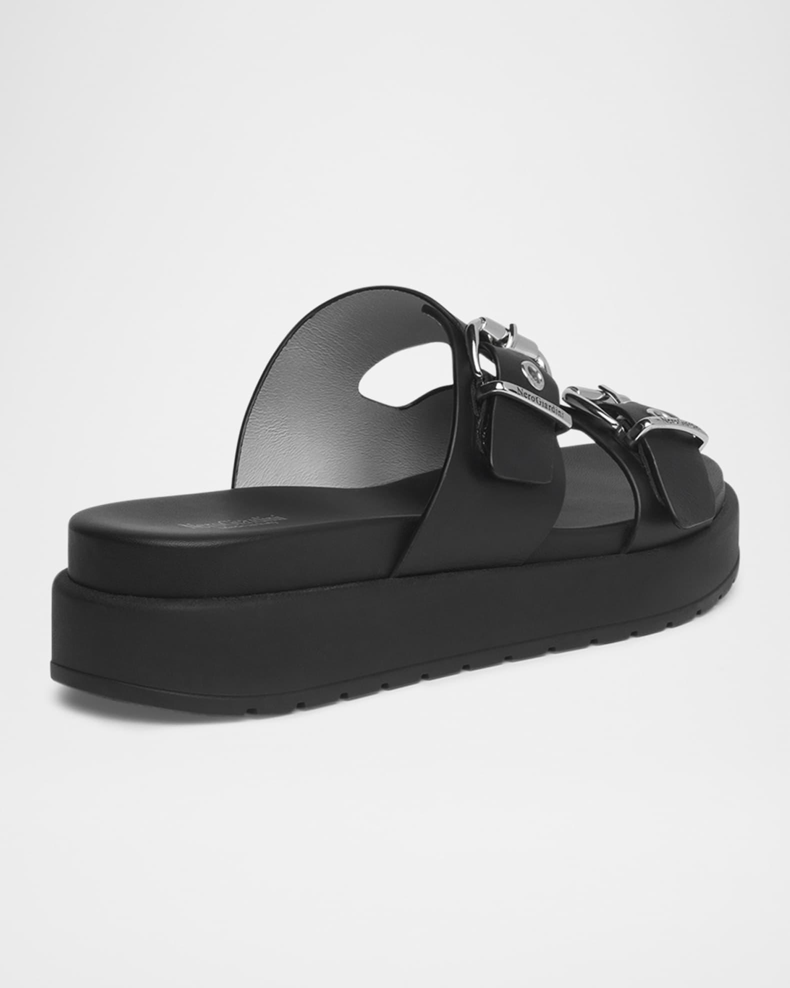 Leather Double-Buckle Flatform Sandals Product Image