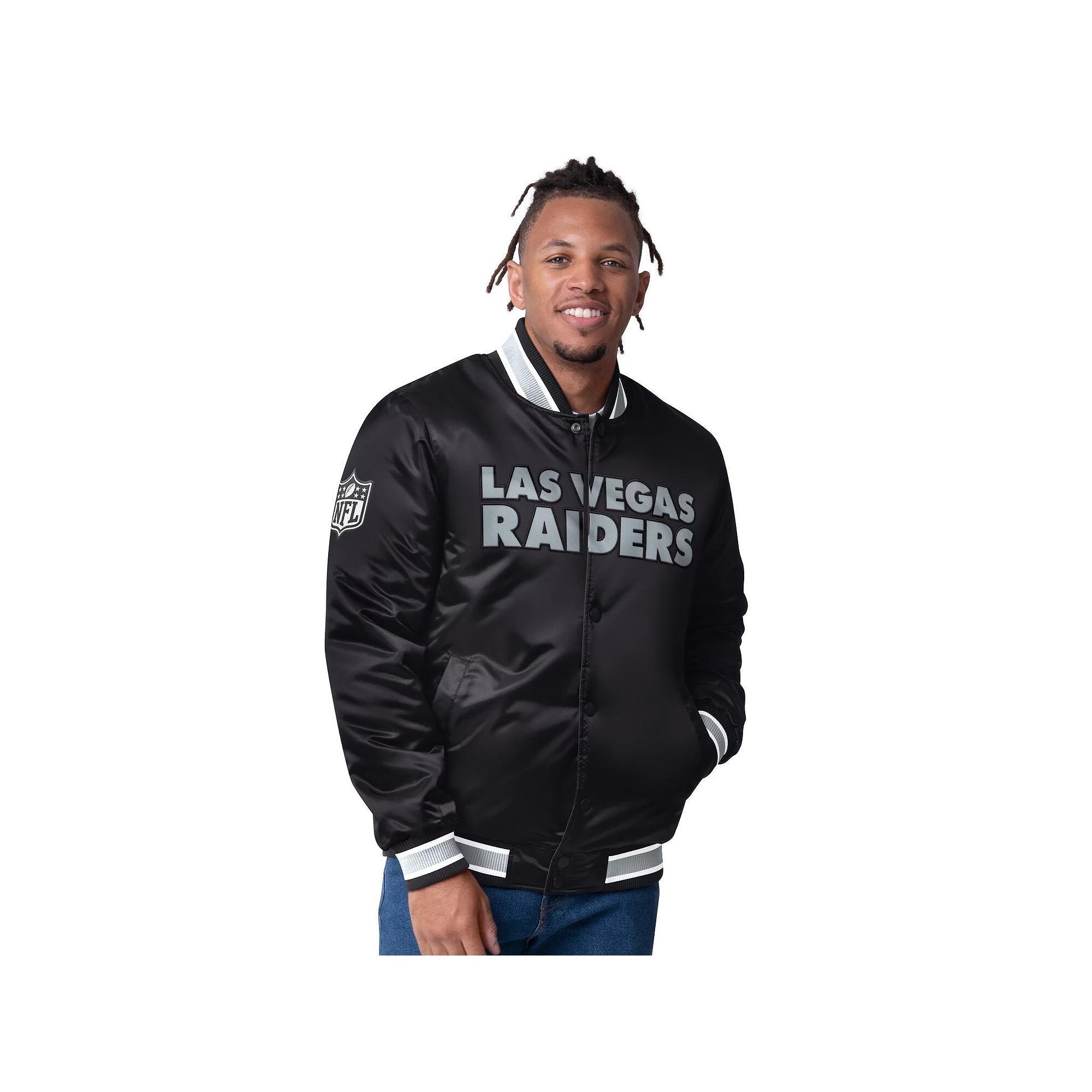 Men's Starter Black/Silver Las Vegas Raiders Closer Reversible Satin Full-Snap Jacket,  Product Image