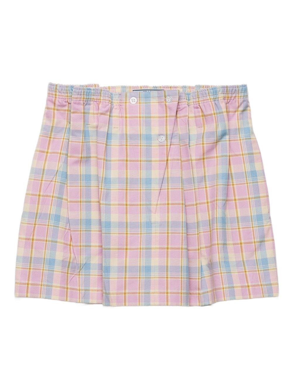 checked gathered-waist mini skirt Product Image