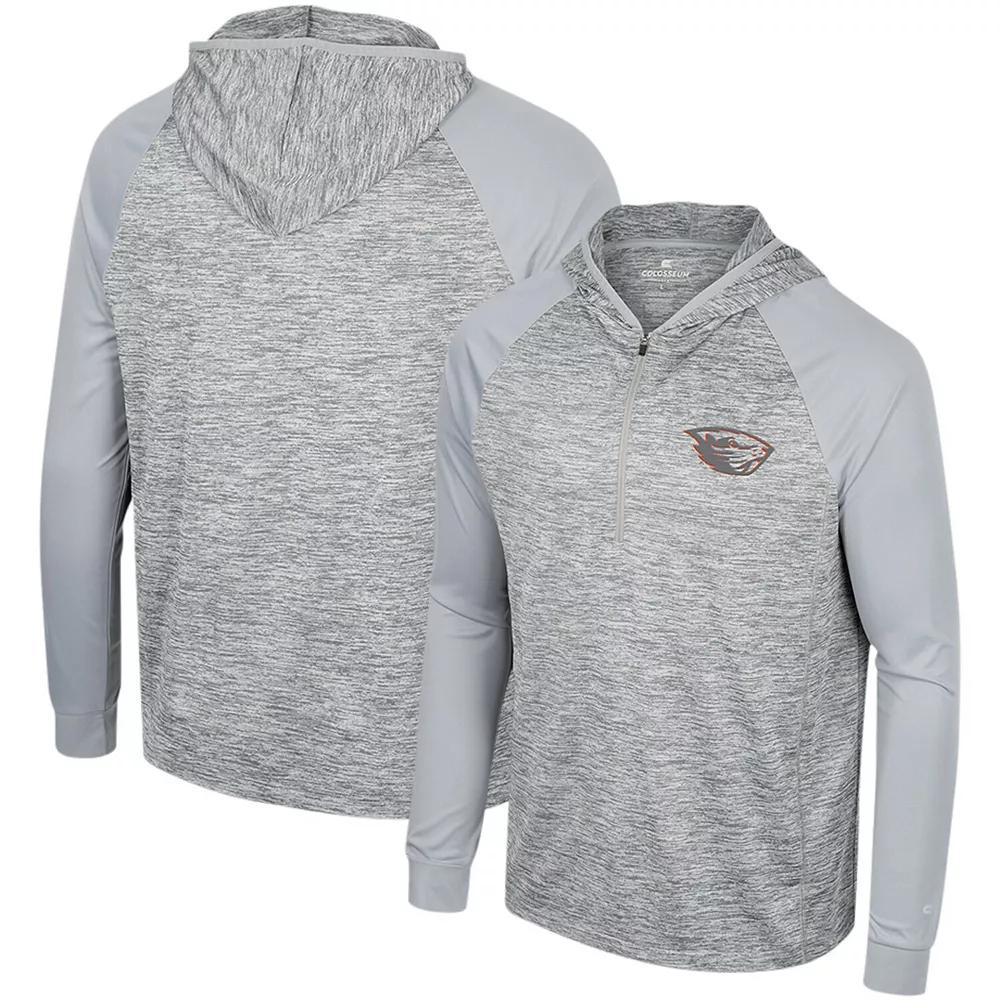 Men's Colosseum Gray Oregon State Beavers Cybernetic Raglan Quarter-Zip Hooded Top,  Product Image