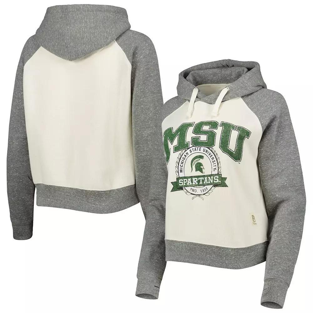 Women's Pressbox Cream/Heather Gray Michigan State Spartans Cody Tri-Bend Raglan Pullover Hoodie, Size: Large, White Product Image