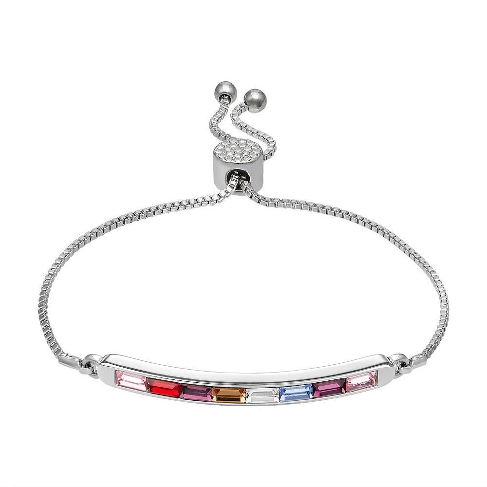 Brilliance Rainbow Crystal Bar Bracelet, Women's, Size: 7/8", Silver Tone Product Image