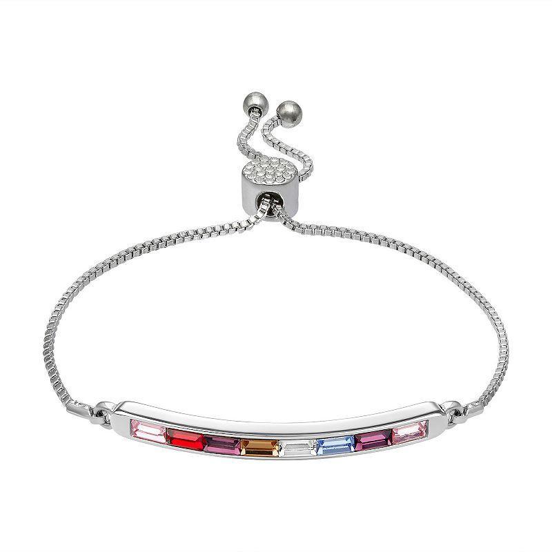 Brilliance Rainbow Crystal Bar Bracelet, Women's, Size: 7/8", Silver Tone Product Image