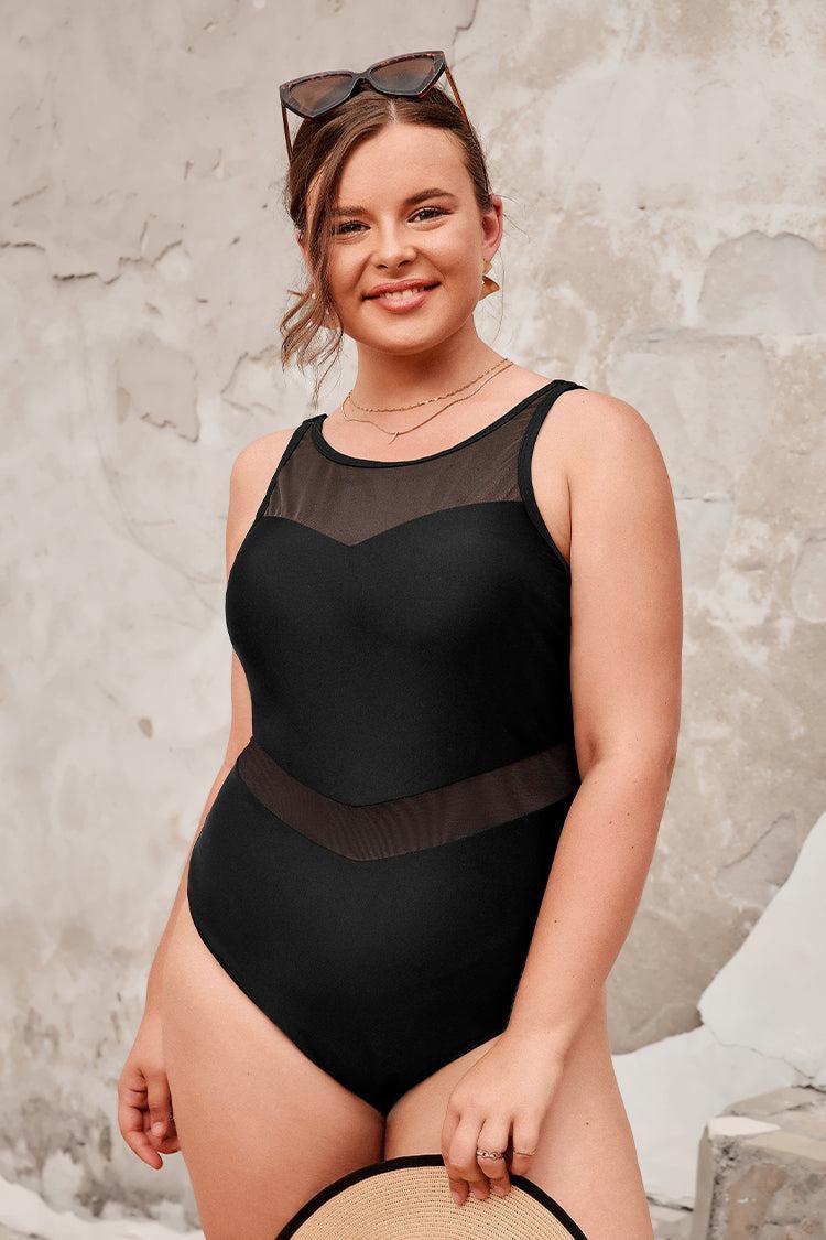 Palm Beach Nights Mesh High Neck Plus Size One Piece Swimsuit Product Image