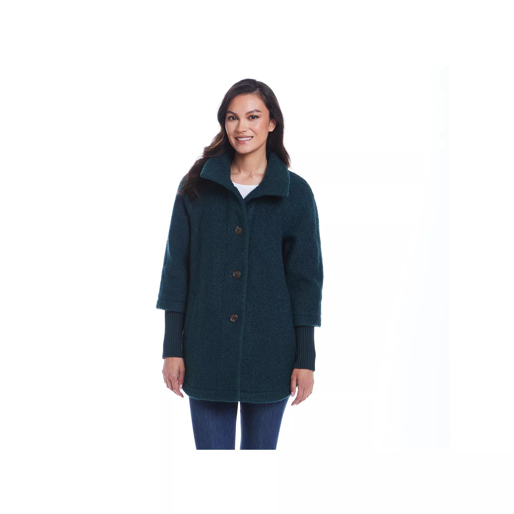 Women's Weathercast Button Front Boucle Topper Coat with Knit Sleeves,  Product Image