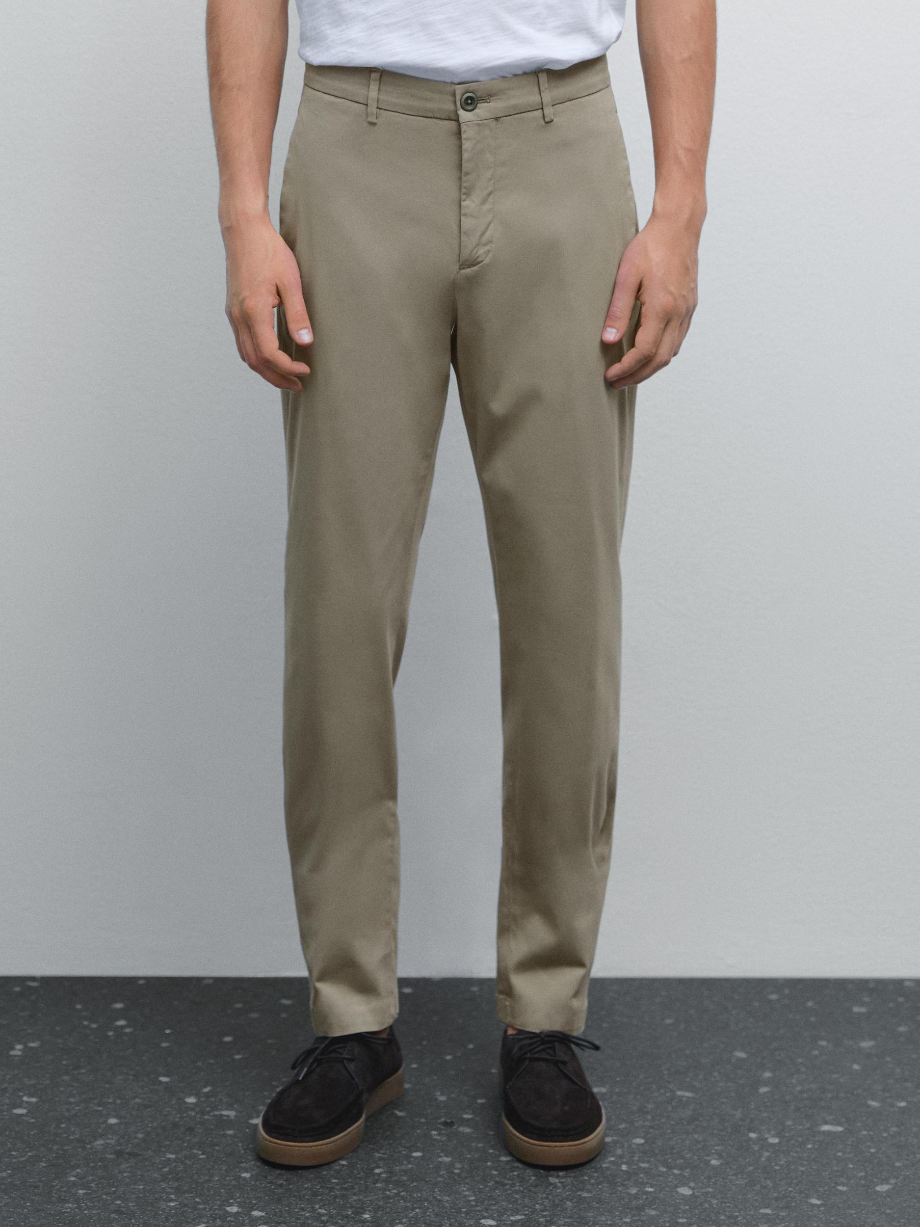 Cotton blend slim fit trousers Product Image