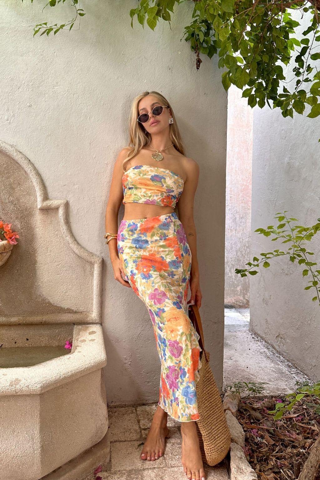 Marisol Floral Mesh Midi Skirt Product Image