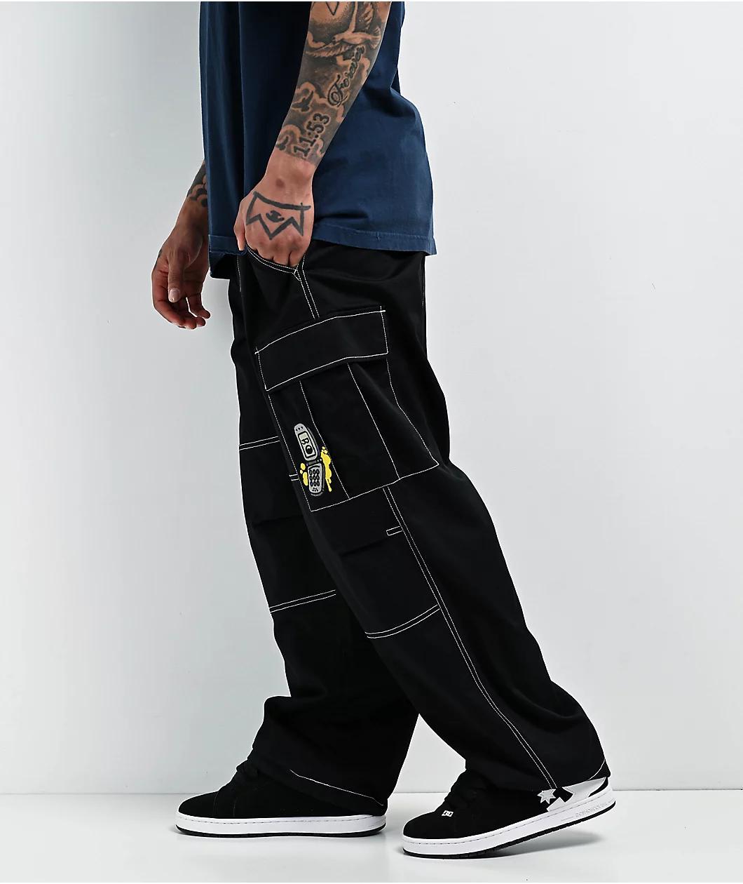 Empyre Ultra Loose Embroidered Cell Phone Black Cargo Pants Product Image
