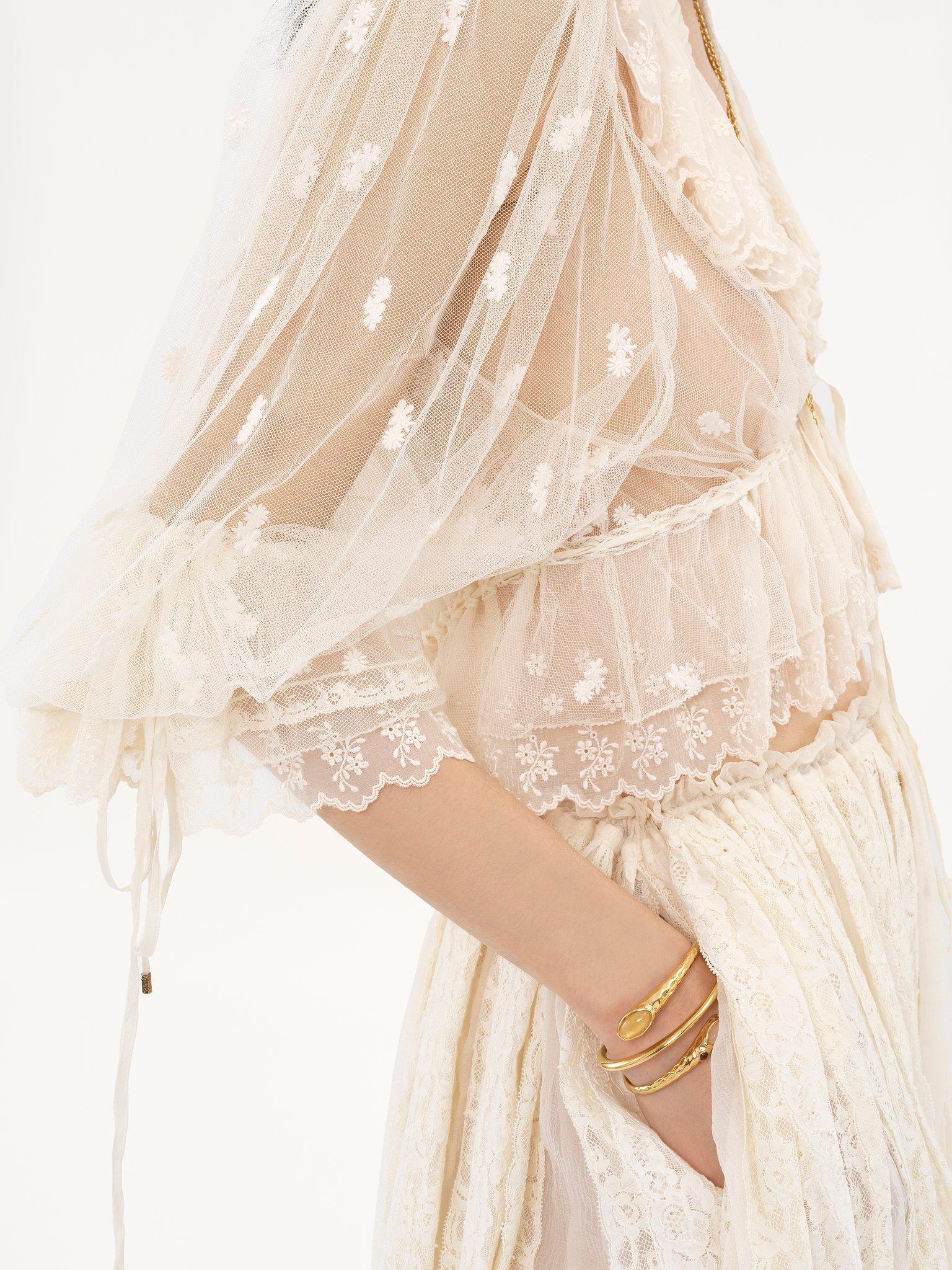 V-neck ruffle top in embroidered lace Product Image