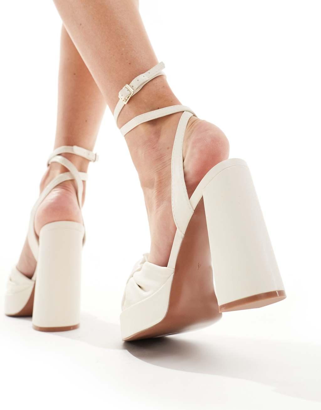 ASOS DESIGN Wide Fit Nikita knotted platform block heel sandals in off-white Product Image