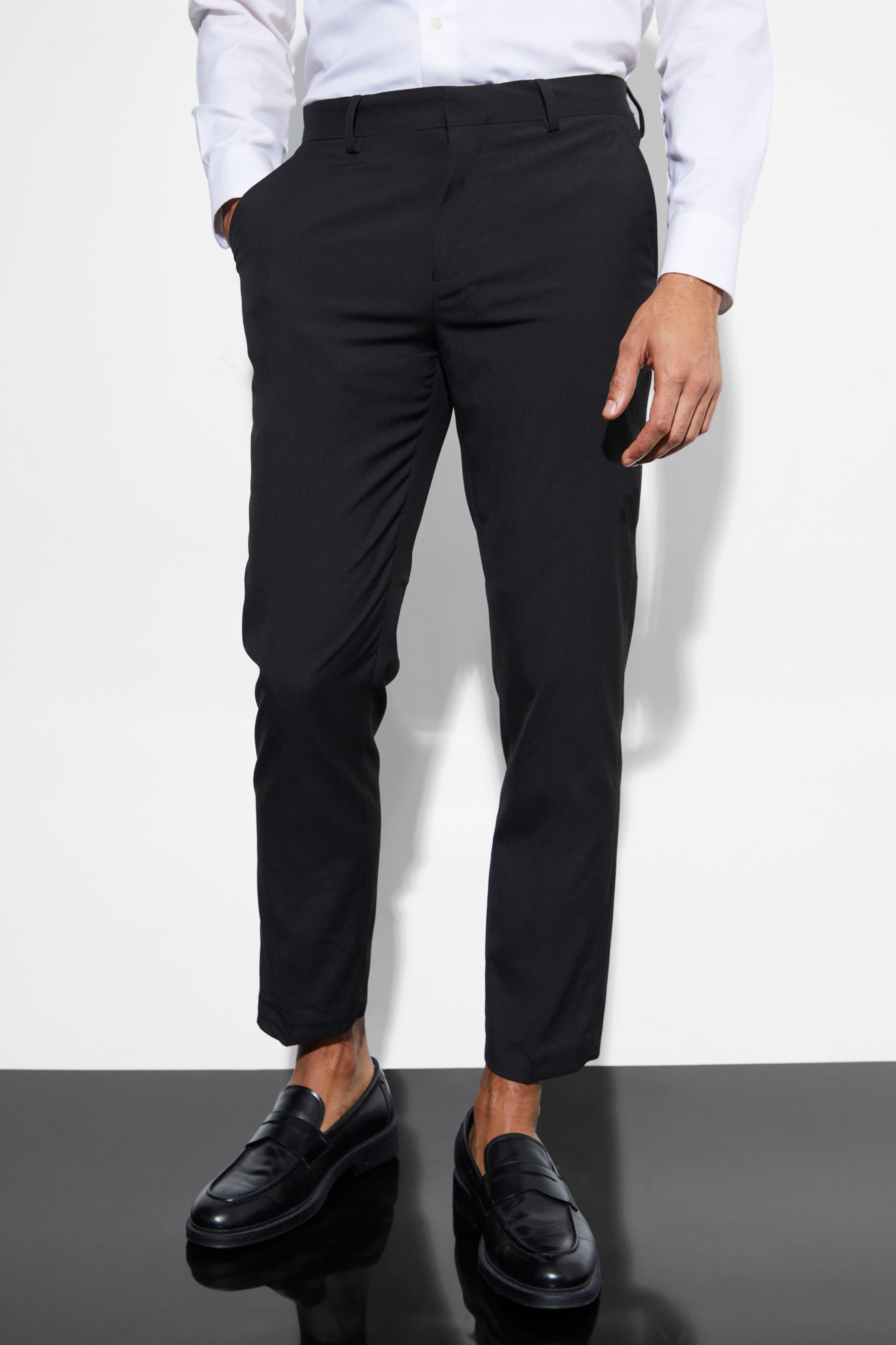 Mens Black Slim Cropped Suit Trousers, Black Product Image