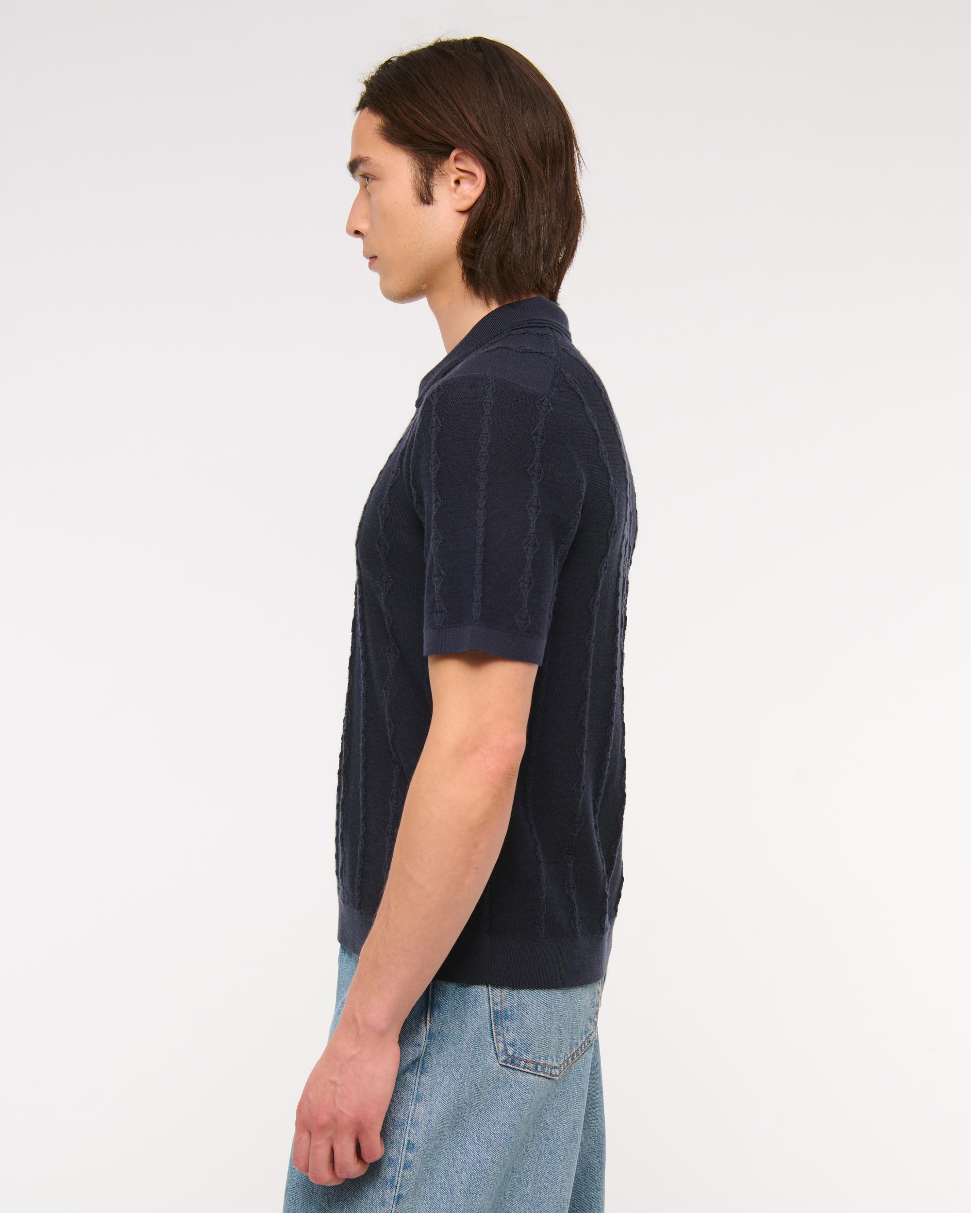 Merino Wool-Blend Stitch 3-Button Sweater Polo Product Image