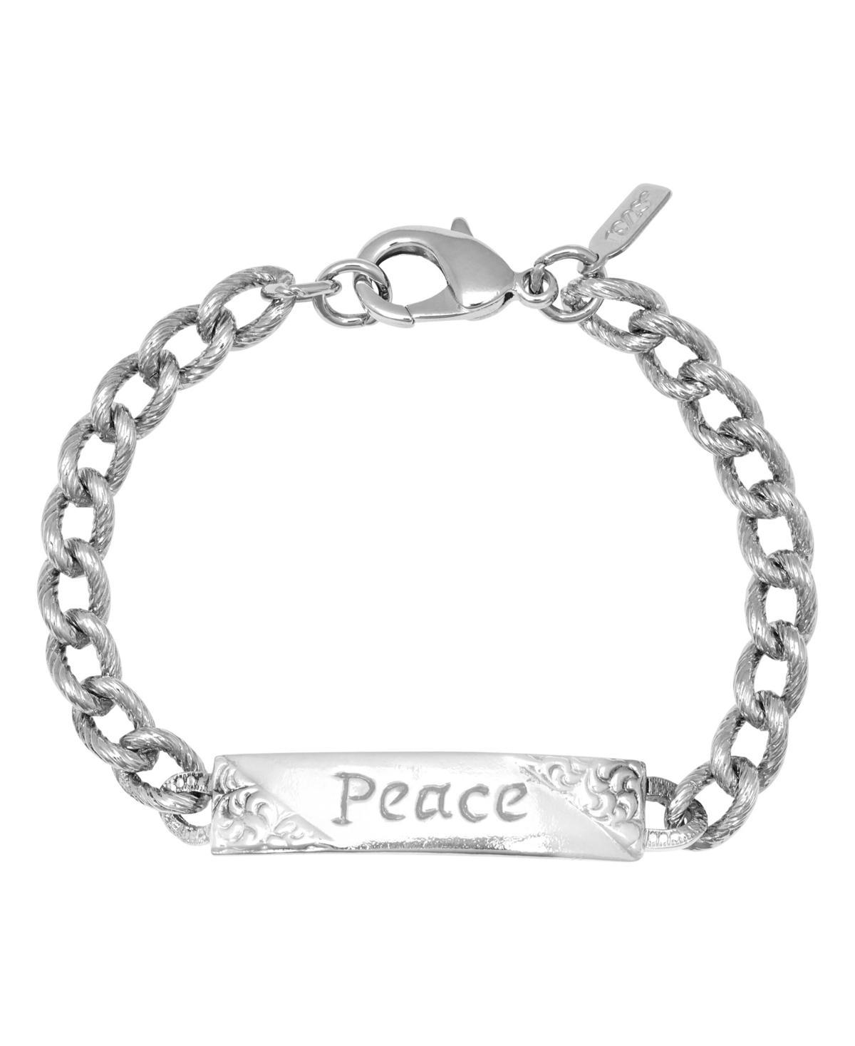 1928 Silver Tone Embossed Peace Curb Link Bracelet, Womens, Gray Product Image