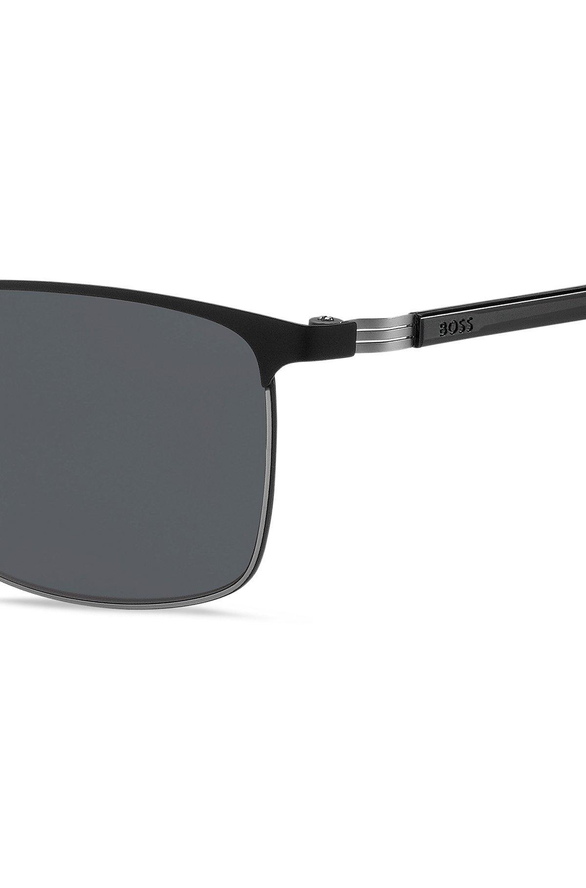 Italian-made sunglasses in steel with stripe detail Product Image