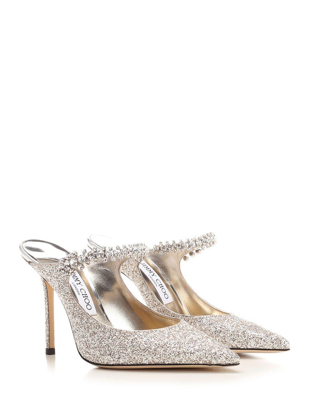 JIMMY CHOO Bing 100 Crystal-embellished Glitter-tulle Heeled Mules In Nude & Neutrals Product Image