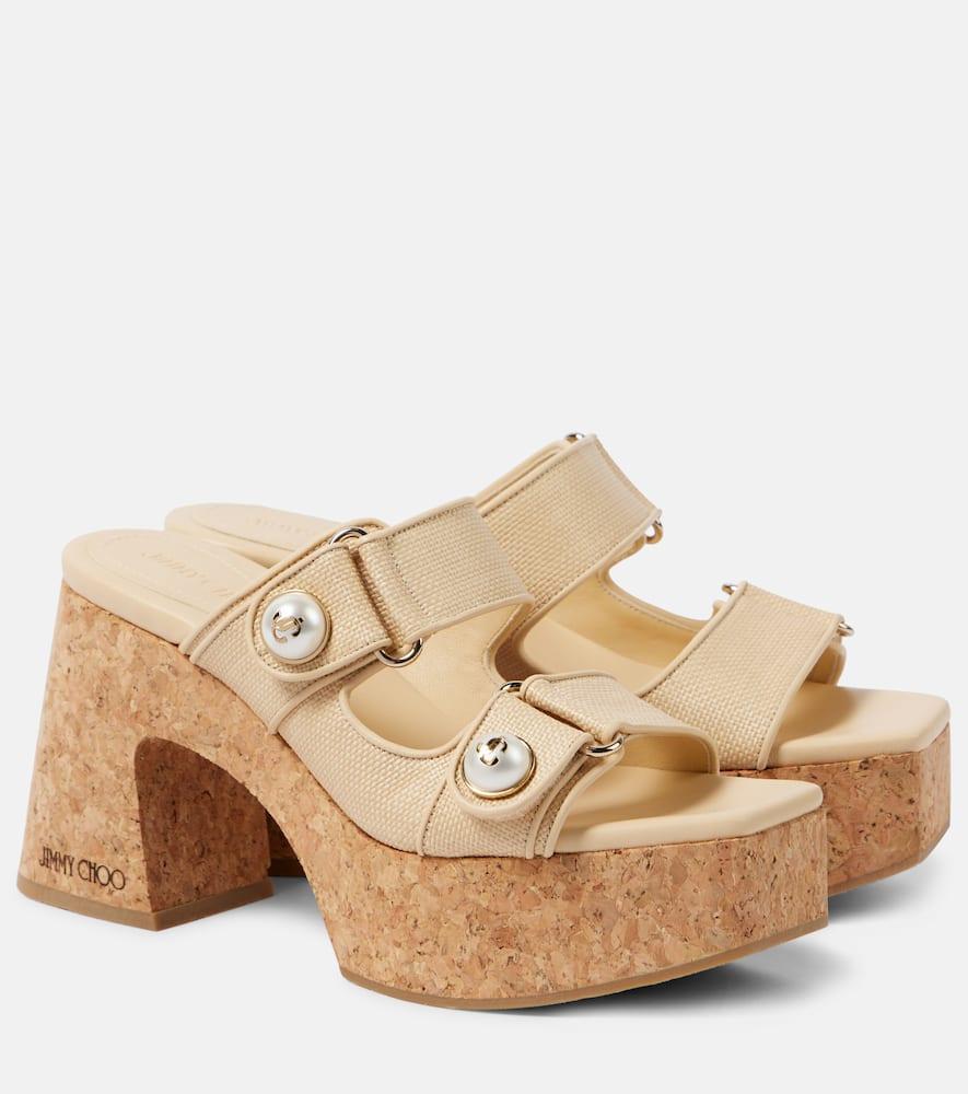 JIMMY CHOO Fayence Dual-grip Platform Slide Sandals In Natural Product Image