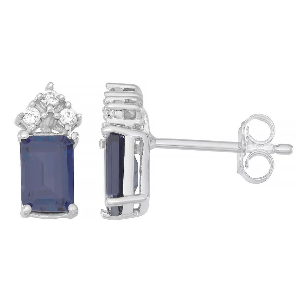 10k White Gold Sapphire & 1/10 Carat T.W. Diamond Stud Earrings, Women's Product Image