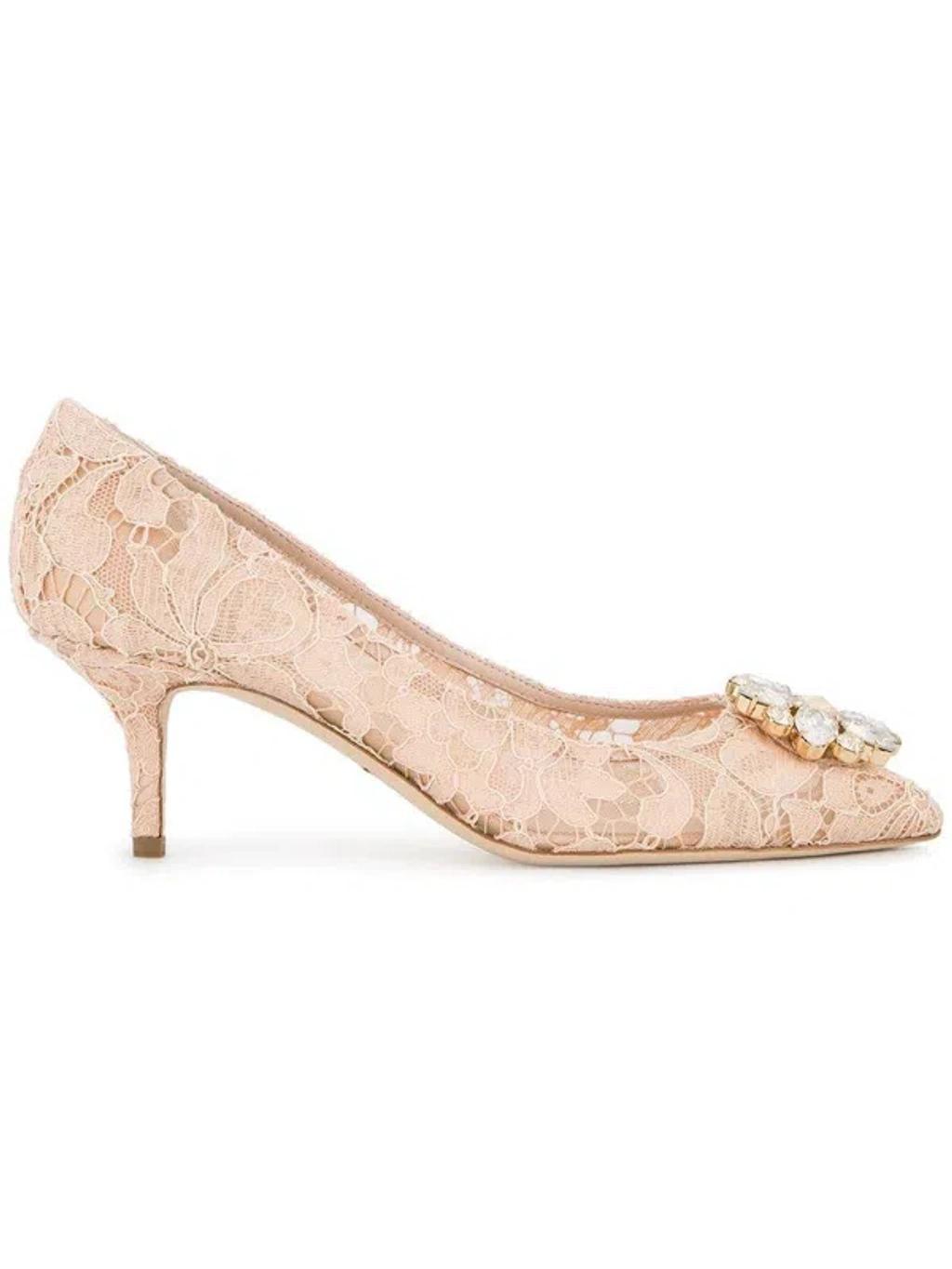 DOLCE & GABBANA Bellucci Apricot Lace Jewel Pumps In Multicolor Product Image