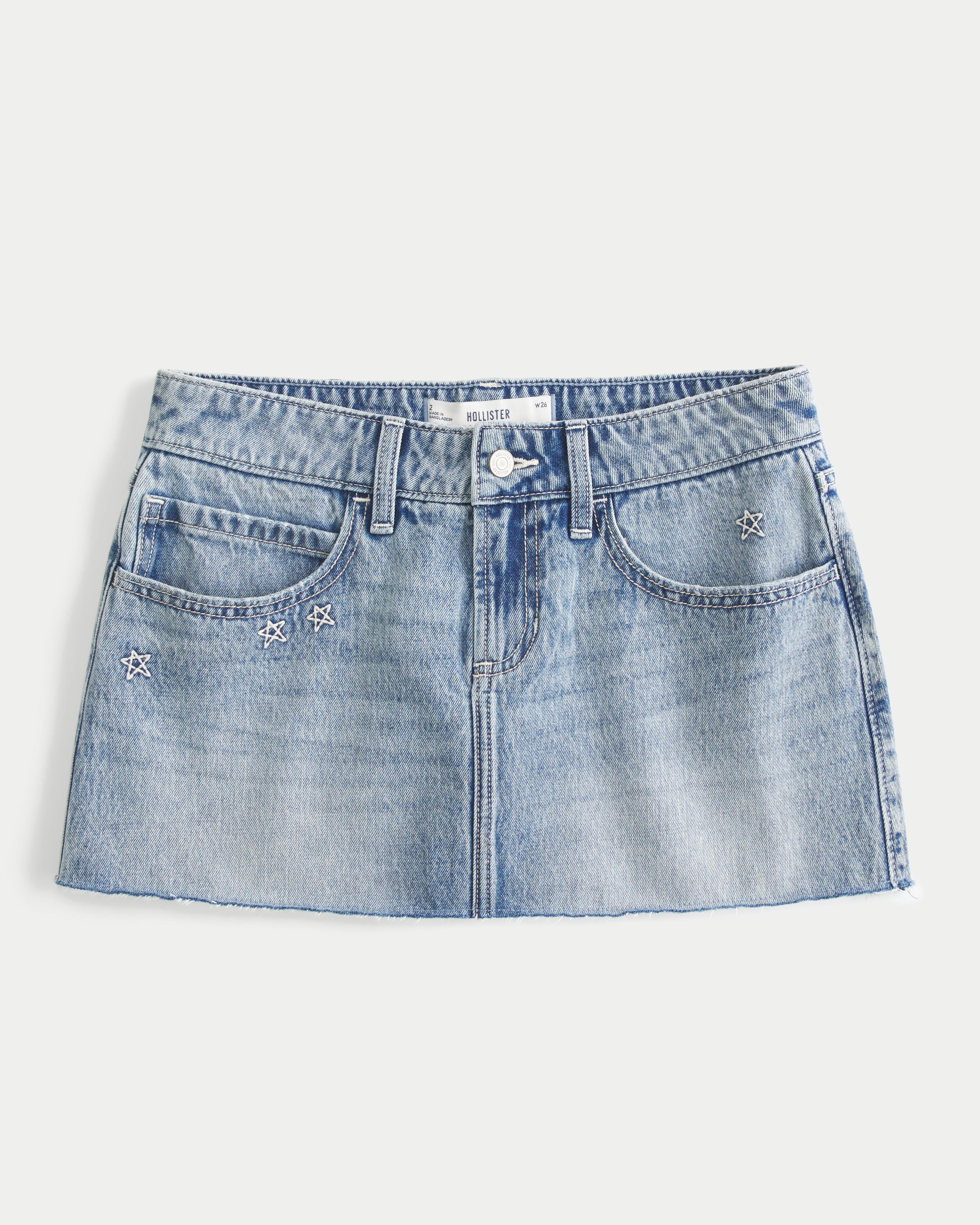 Low-Rise Star Embroidered Denim Mini Skort Product Image