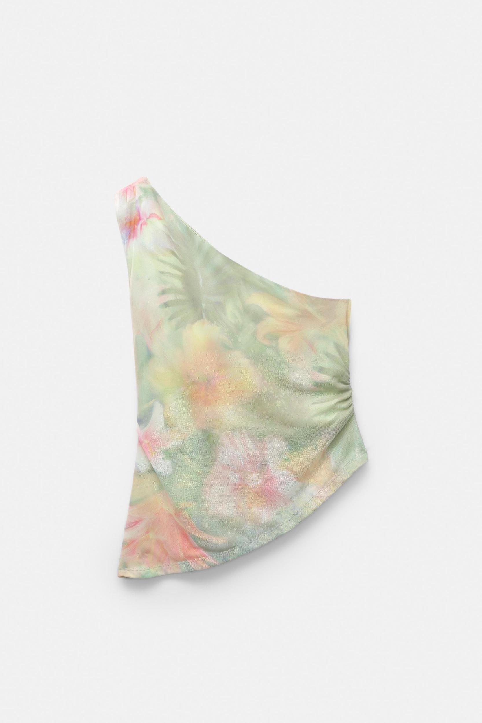 Printed asymmetric tulle top Product Image
