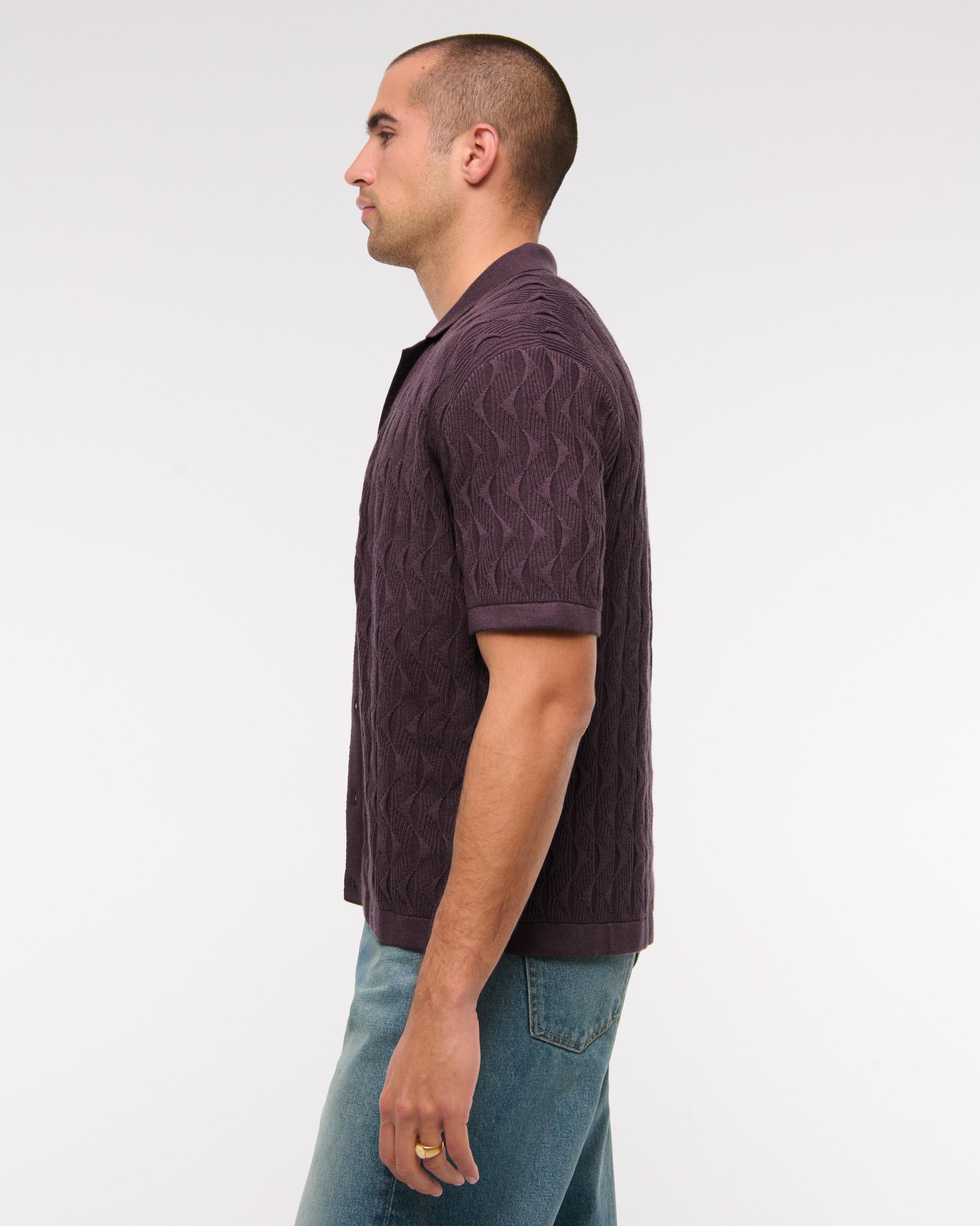 Geometric Stitch Button-Through Sweater Polo Product Image