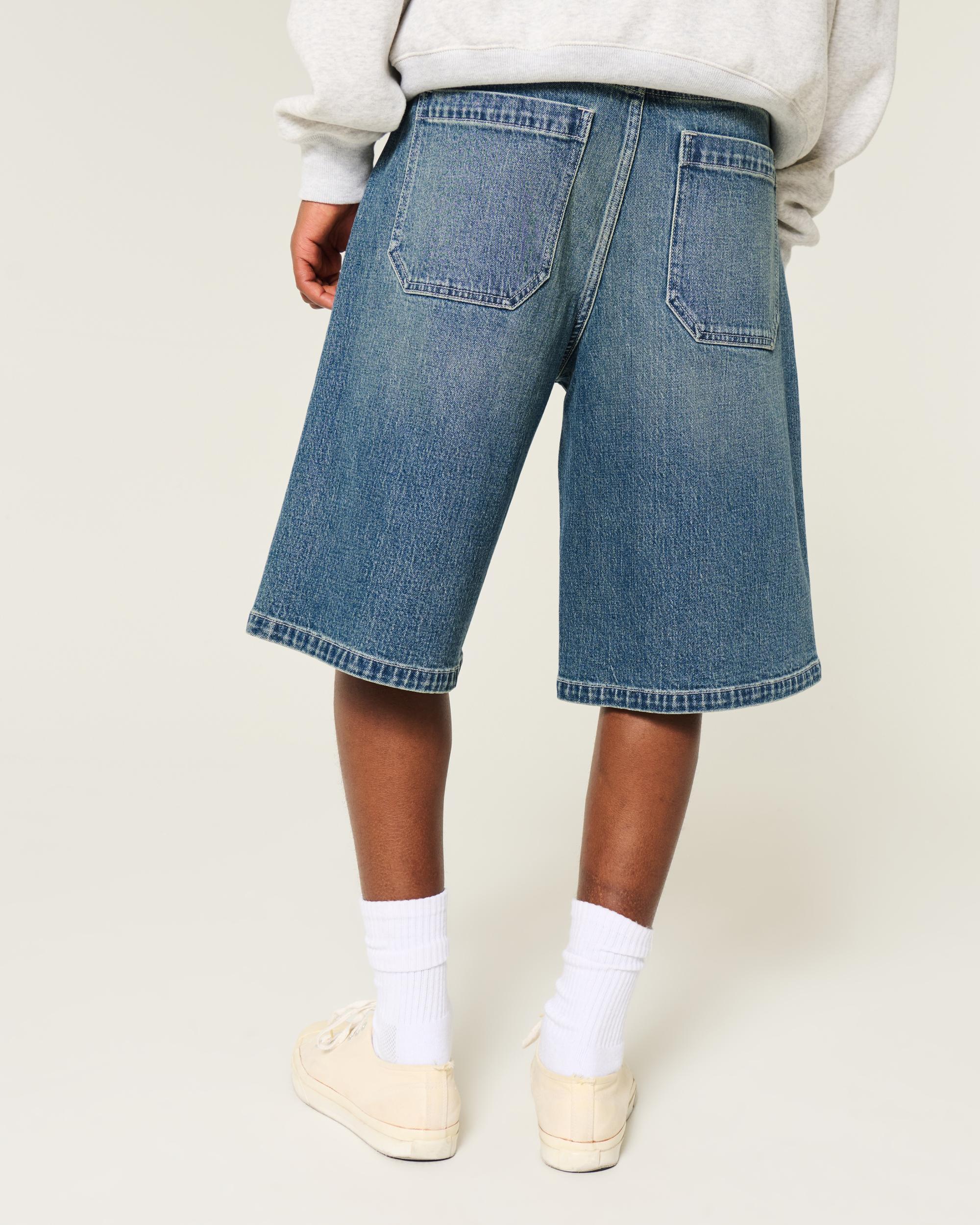 Below-the-Knee Washed Black Super Baggy Denim Shorts Product Image