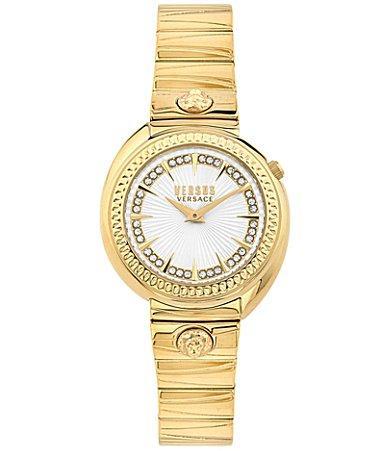 Versus By Versace Womens Tortona Crystal Two Hand Black Leather Strap Watch Product Image