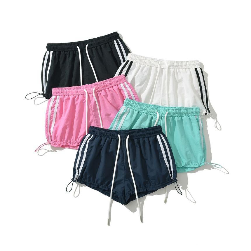 Low Waist Striped Side-Drawstring Mini Sweat Shorts Product Image