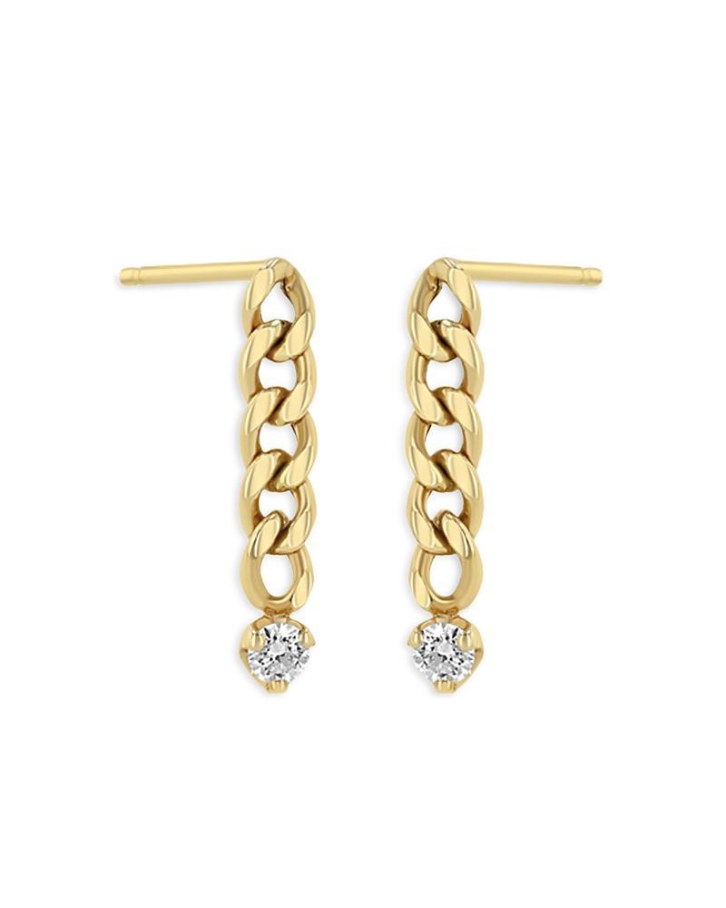 Womens 14K Yellow Gold & Diamond Small Curb Chain Drop Earrings Product Image