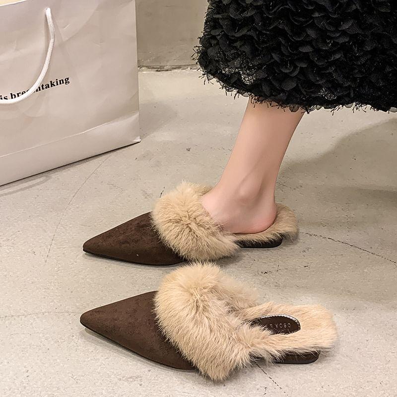 Low Heel Pointed Toe Fleece-Lined Mules Product Image