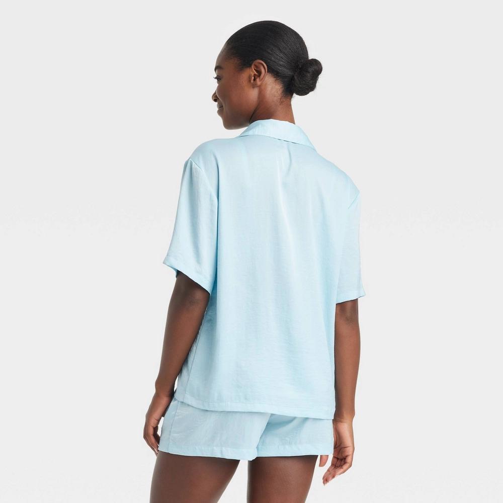 Women's Satin Short Sleeve Notch Collar Top and Shorts Pajama Set - Auden™ Product Image