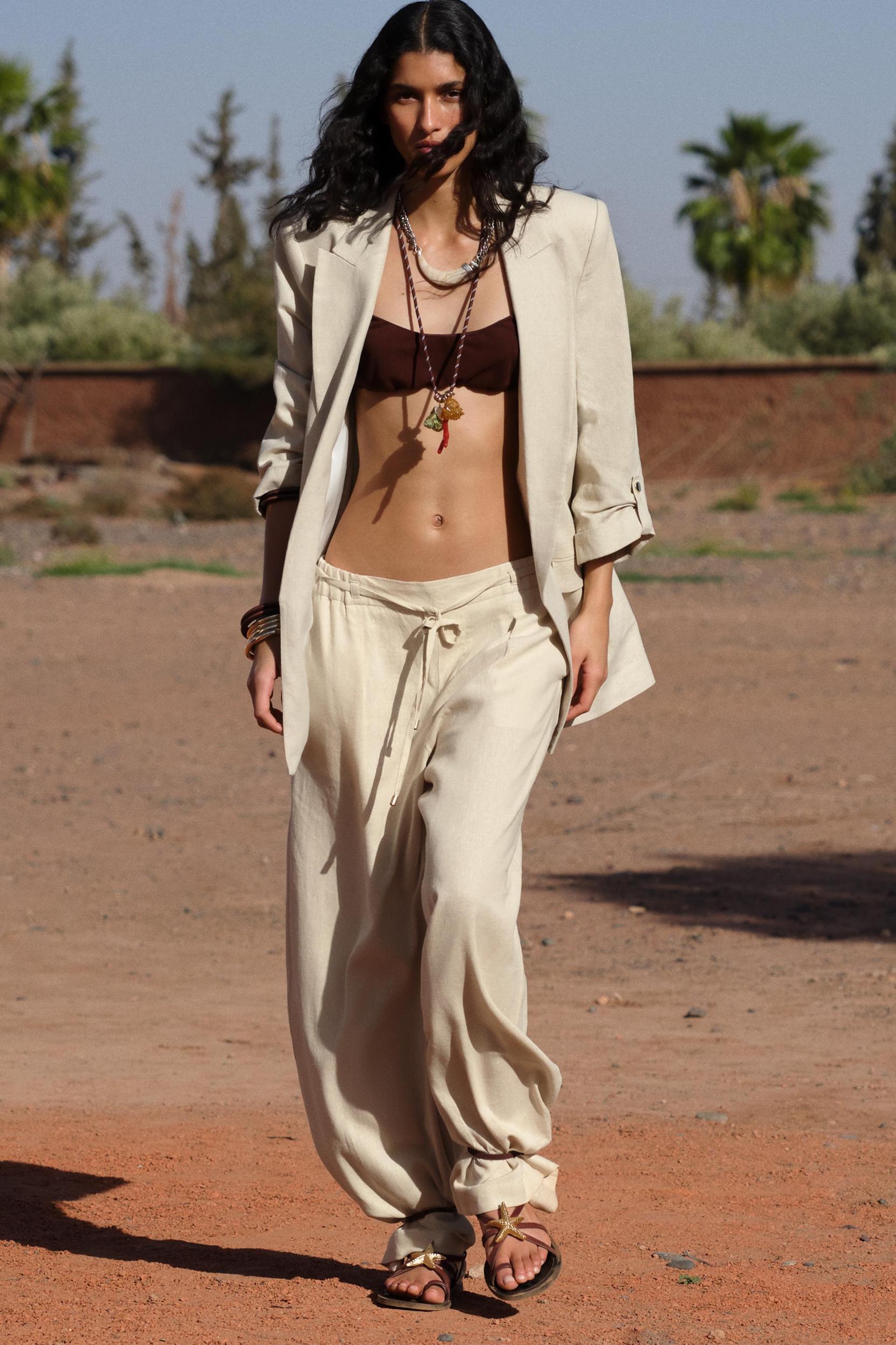 LINEN BLEND BLAZER WITH ROLLED-UP SLEEVES Product Image