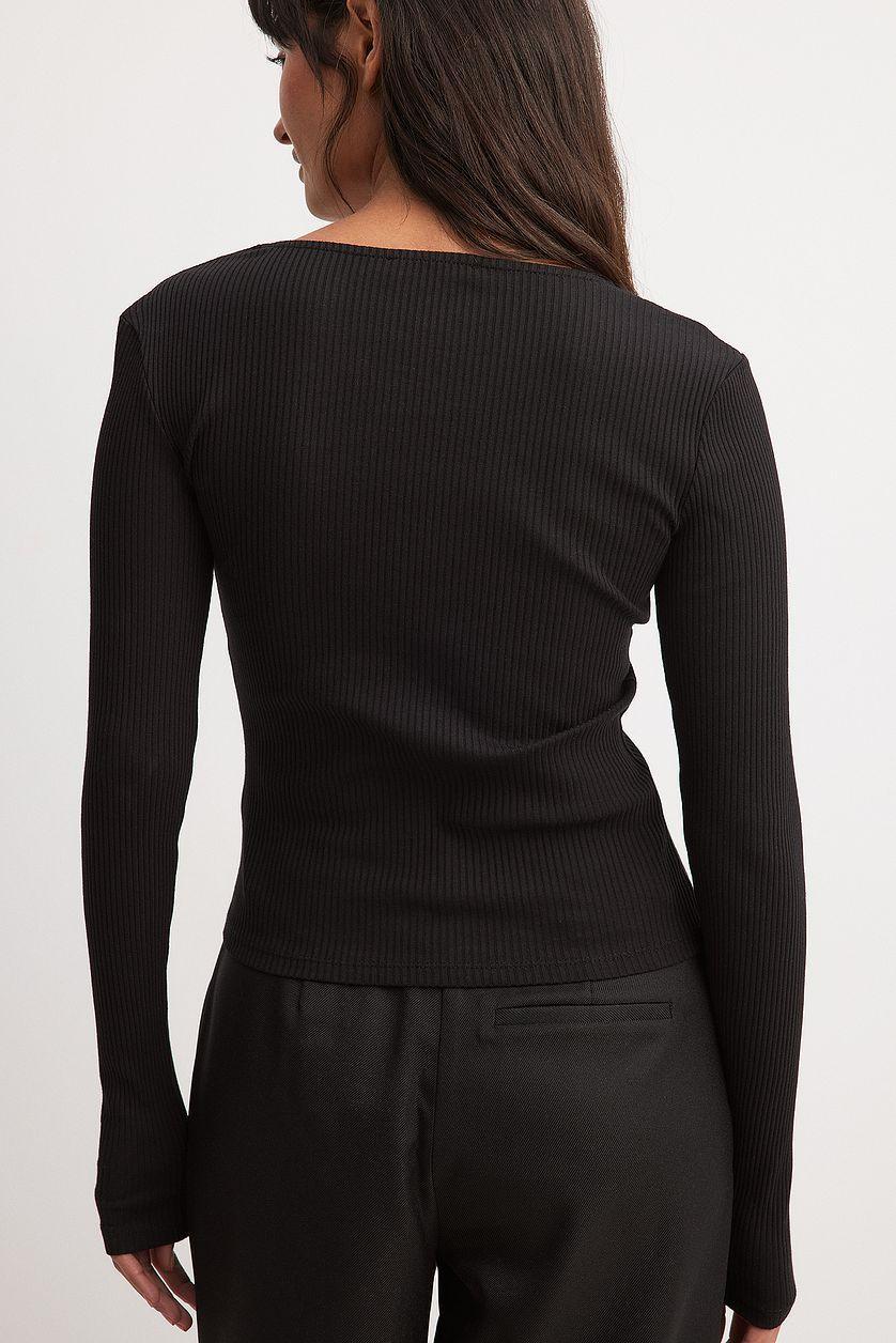 V-Neck Ribbed Long Sleeve Top Product Image