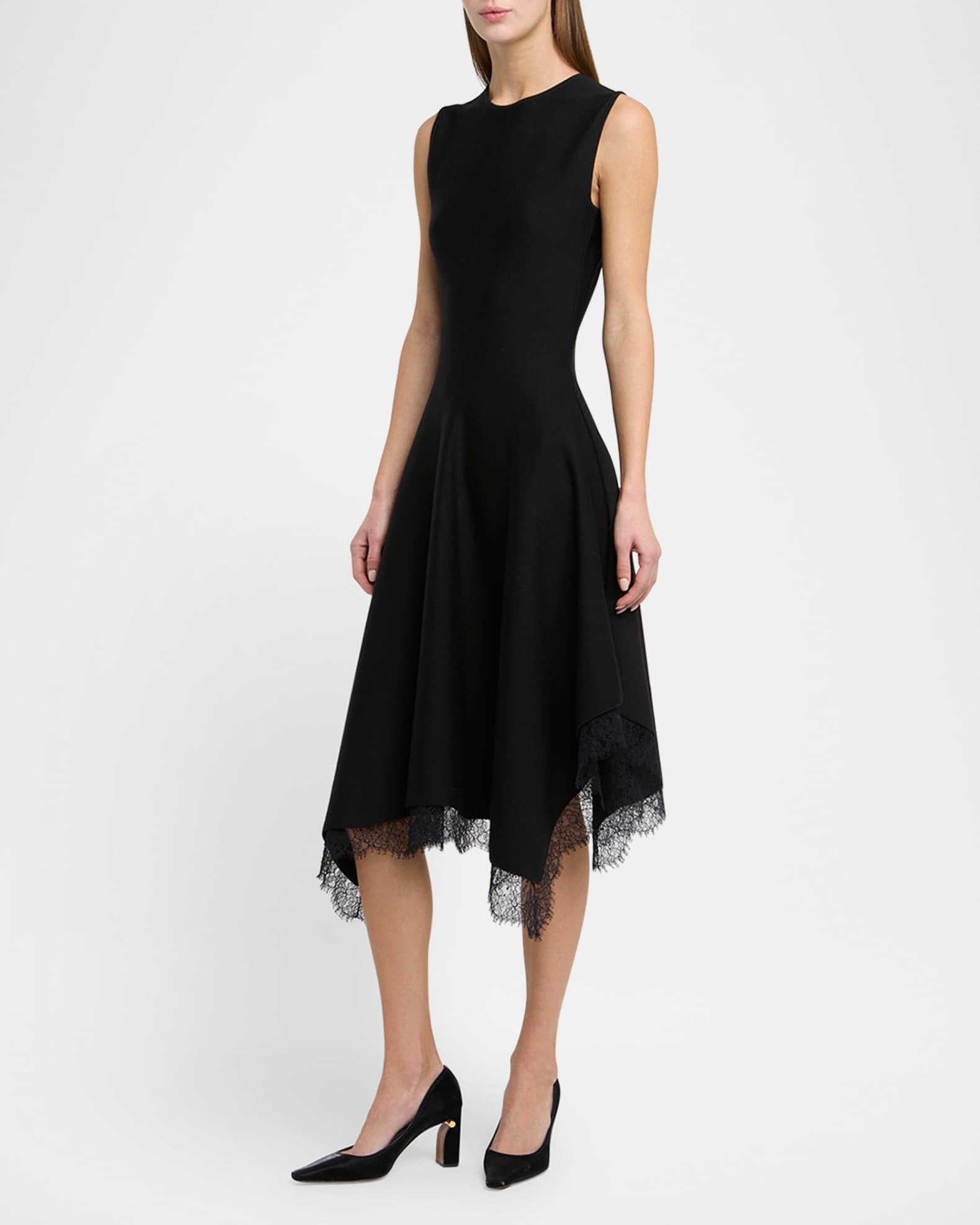 Asymmetric Lace Hem Sleeveless Midi Dress Product Image