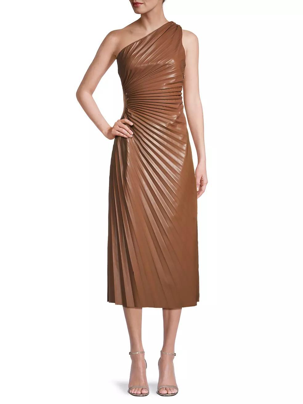 Solie Faux-Leather Pleated Asymmetric Dress Product Image