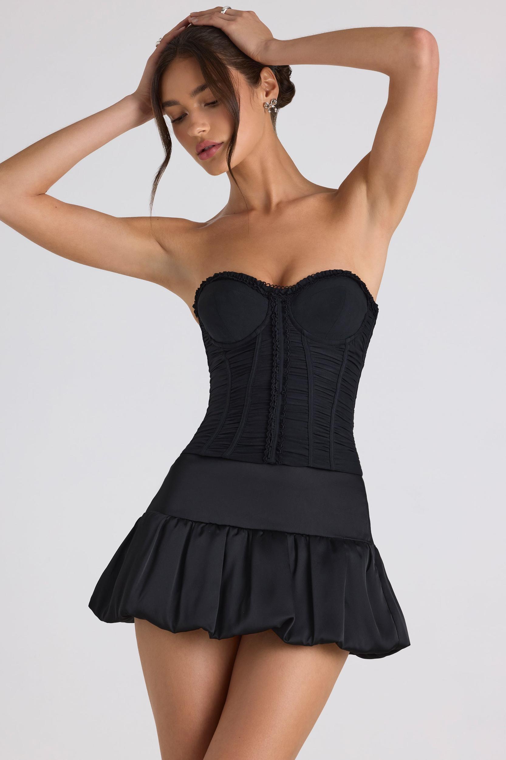 Bubble Hem Mid-Rise Micro Mini Skirt in Black Product Image