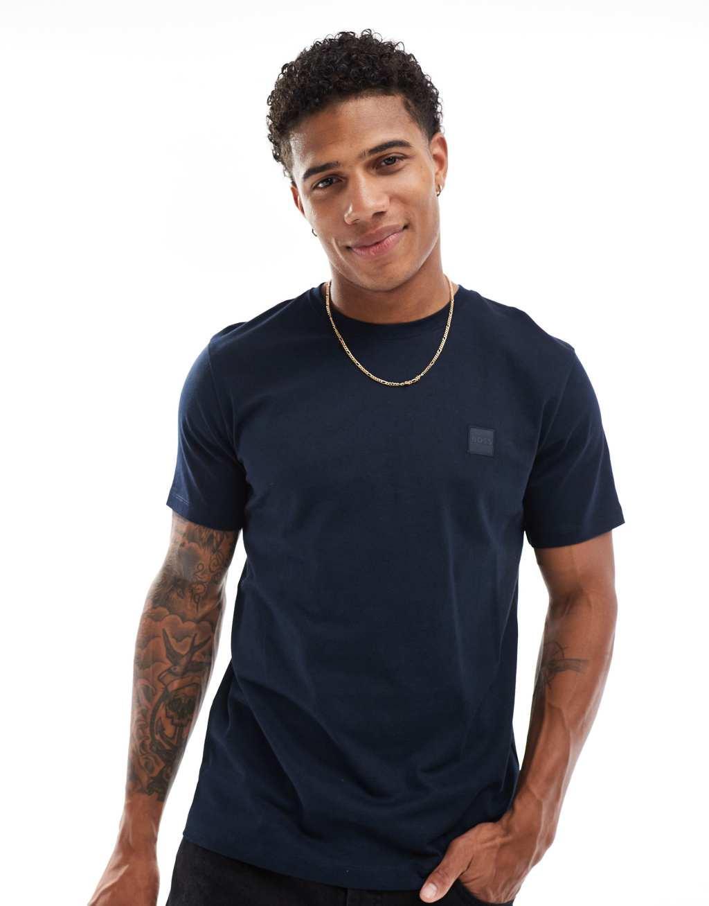 BOSS Tales box logo t-shirt in navy Product Image