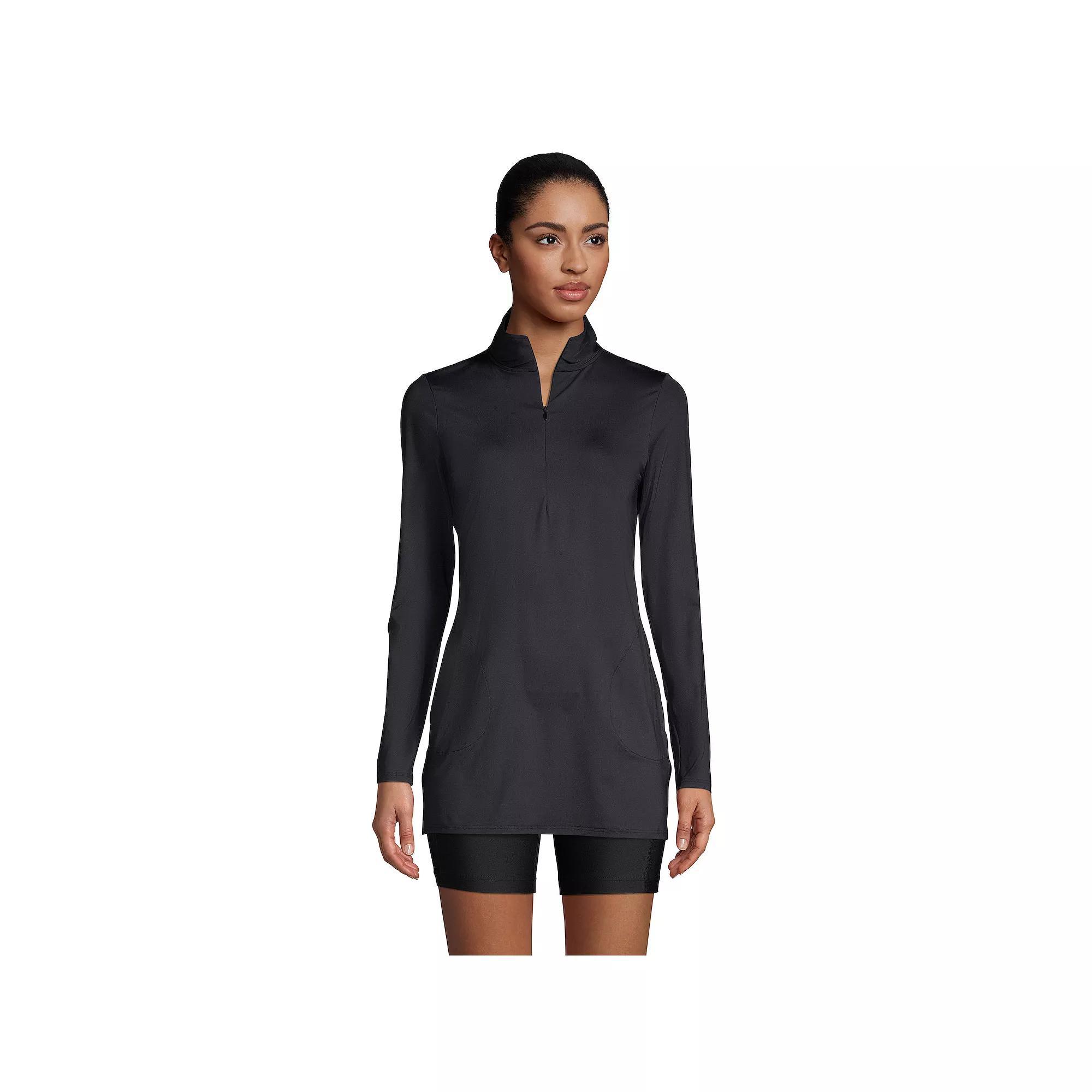 Women's Lands' End 1/4-Zip UPF 50 Rash Guard Cover-Up, Size: XS Long, Black Product Image