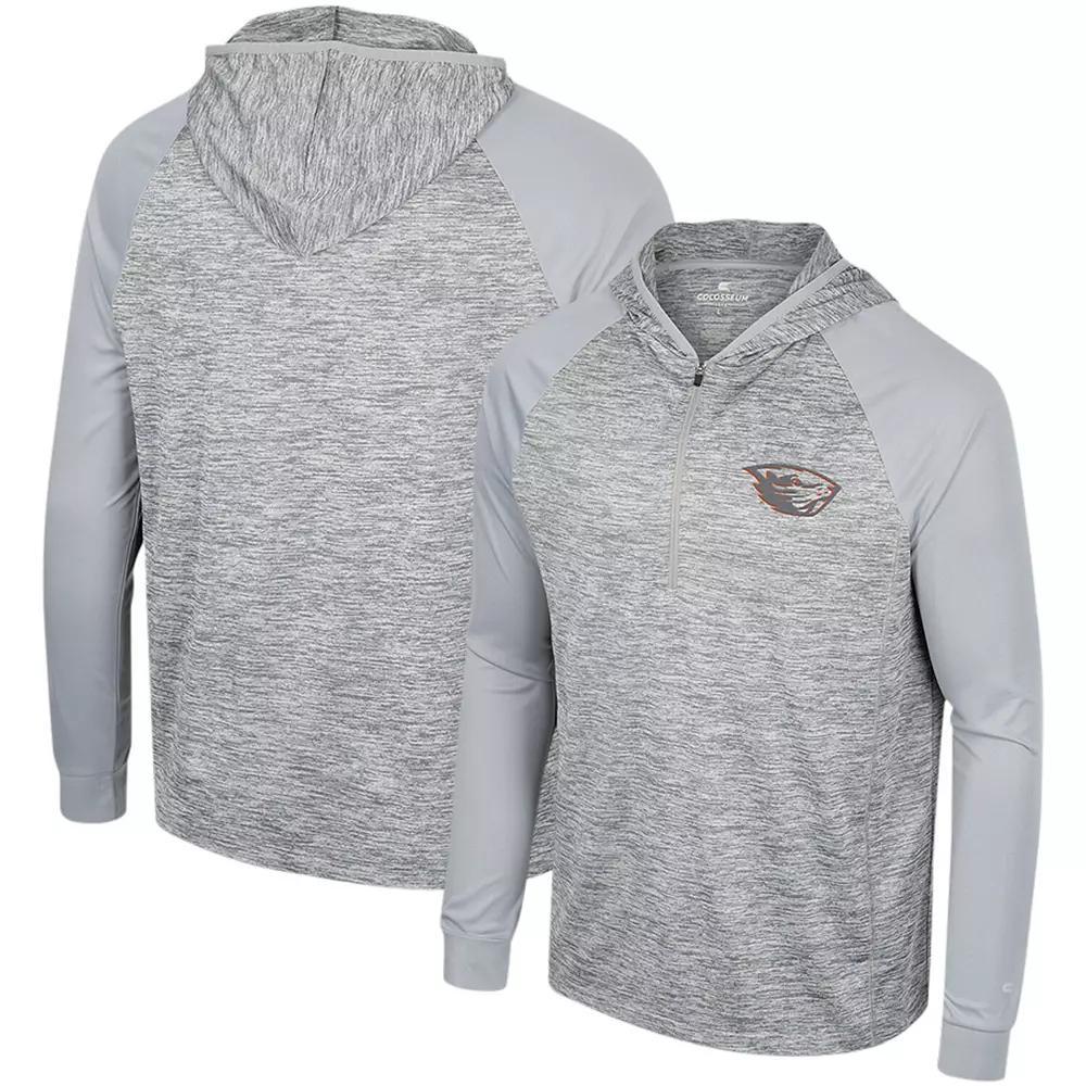 Men's Colosseum Gray Oregon State Beavers Cybernetic Raglan Quarter-Zip Hooded Top,  Product Image