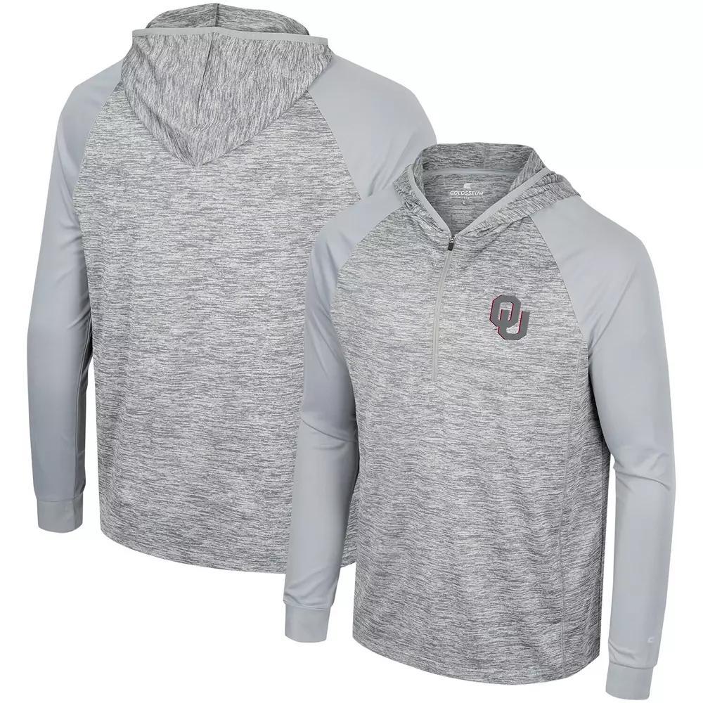Men's Colosseum Gray Oklahoma Sooners Cybernetic Raglan Quarter-Zip Hooded Top,  Product Image