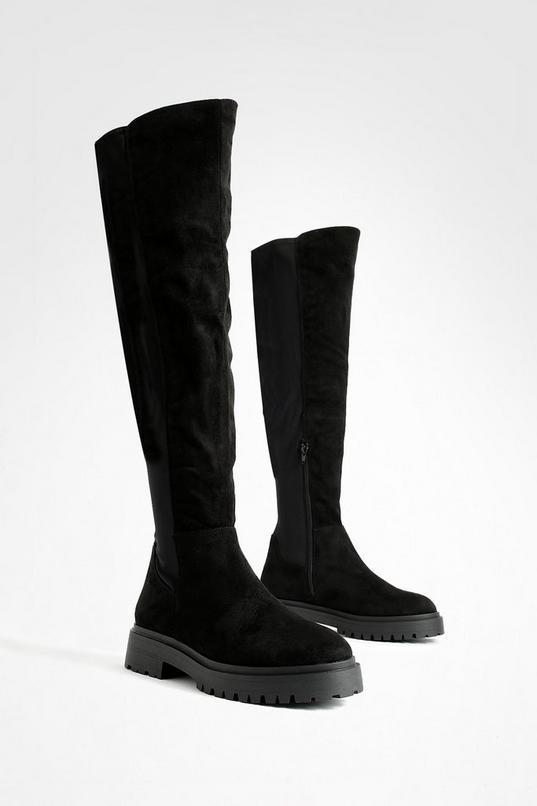 Wide Fit Faux Suede Stretch Panel Over The Knee Boots Product Image