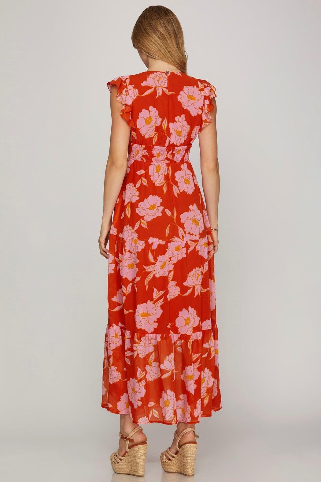 Floral Print Ruffled Sleeve Maxi Dress Product Image