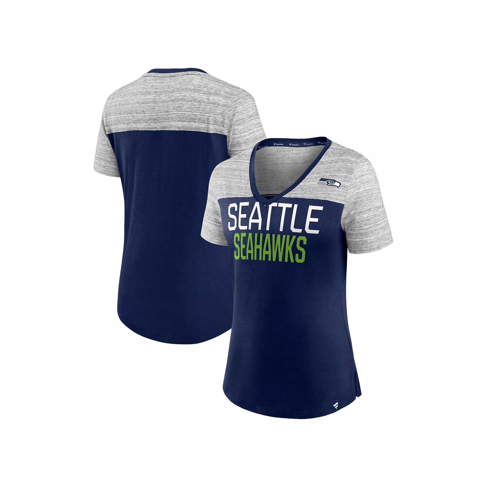Women's Fanatics Branded College Navy/Heathered Gray Seattle Seahawks Close Quarters V-Neck T-Shirt,  Product Image